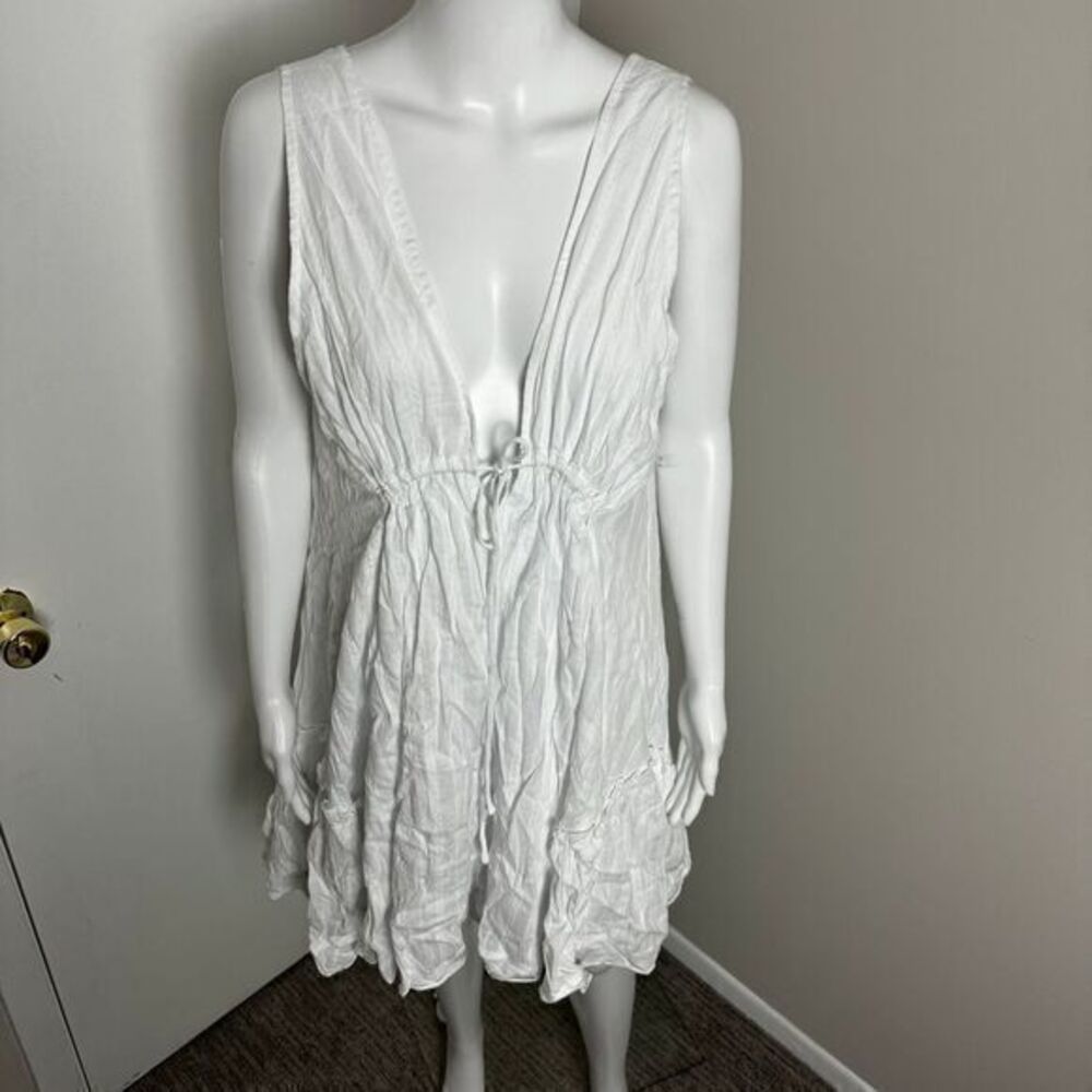 Commense White Plunge Neck Sleeveless Mini Dress Beach Summer Casual Wear M - Picture 4 of 11